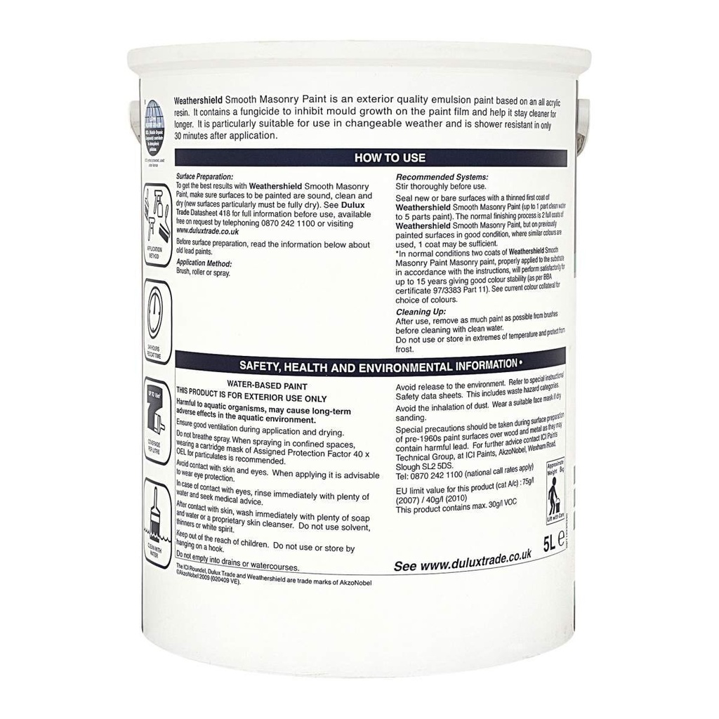 Dulux Trade Weathershield Smooth Masonry Tinted Colour Light Base 5L