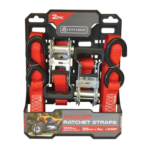 Centurion Padded Ratchet Tie Down - 1000kg Breaking Strength - 6m - Retail Twin Pack