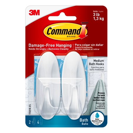 Command Bath Designer Hooks Medium 1.3kg (2 Pack) 17081B