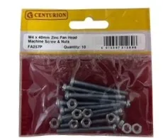[FA257P] Centurion M4 x 40mm Zinc Pan Head Machine Screws & Nuts (Pack of 10)