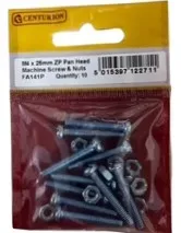 [FA141P] Centurion M4 x 25mm Machine Screws & Nuts - Zinc Plated (10 Pack)