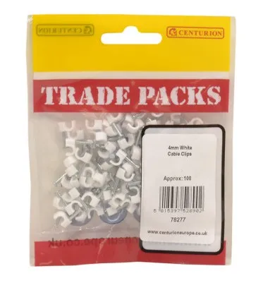 Centurion Round Cable Clips - White - 4mm - (100 PK)