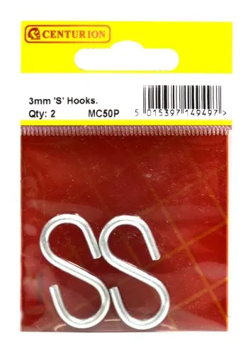 Centurion 3mm ZP 'S' Hook (2 Pack)