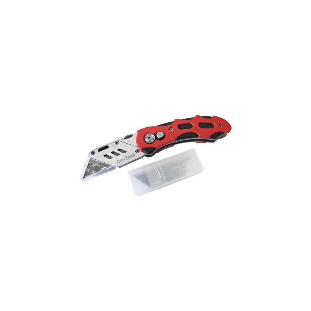 [S0295] Amtech Folding Lock-back Utility Knife with Comfort Grip