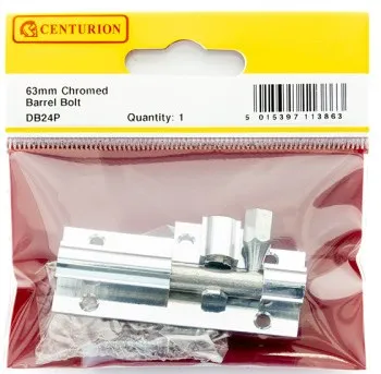 [DB24P] Centurion Straight Solid Brass Barrel Bolts, Polished Chrome, 25mm x 63mm