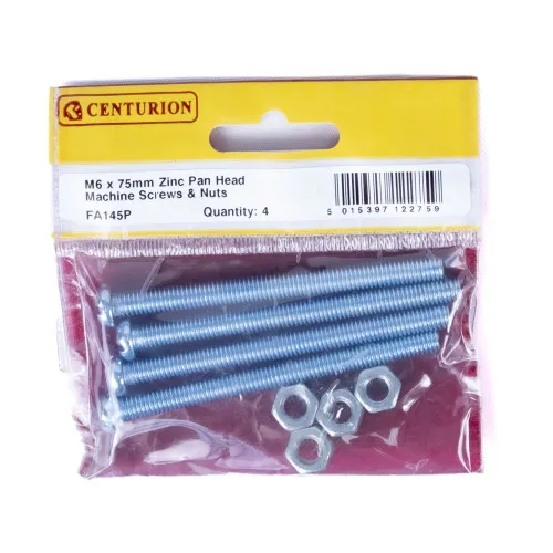 Centurion M6 x 75mm Zinc Pan Head Machine Screws & Nuts  (Pack of 4)