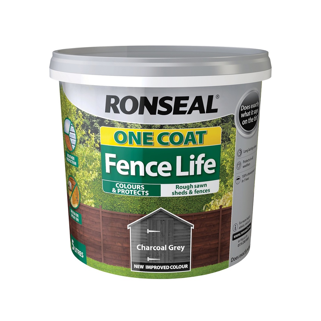 Ronseal One Coat Shed & Fence Charcoal Grey 5L