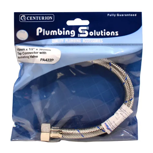 Centurion 15mm x 1/2" x 300mm Tap Connector with Isolating Valve