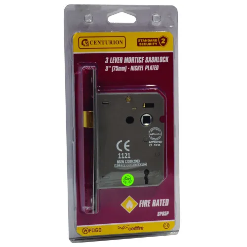 Centurion 75mm (3") 3 Lever Mortice Sashlock (Nickel Plated)