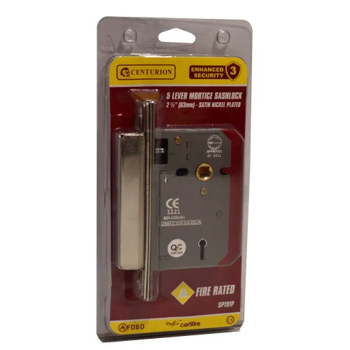 Centurion 63mm (2 1/2") 5 Lever Mortice Sashlock (Satin Nickel Plated)