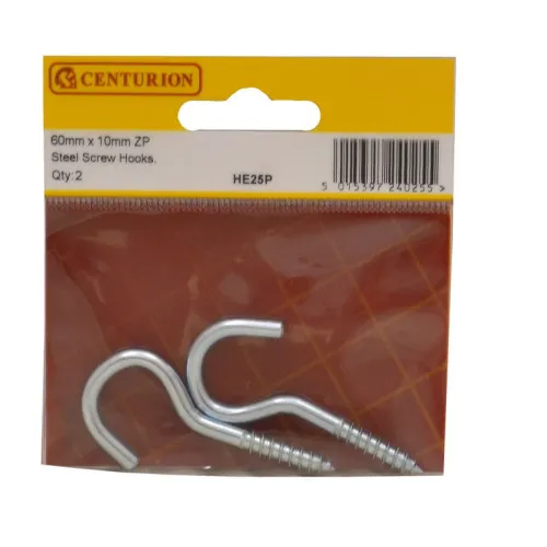 Centurion Screw Hooks - Zinc Plated - 60mm x 4.3mm - (2 Pack)