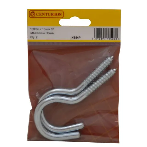 [HE54P] Centurion Steel Screw Hooks - Zinc Plated - 100mm x 7.3mm - (Pack of 2)
