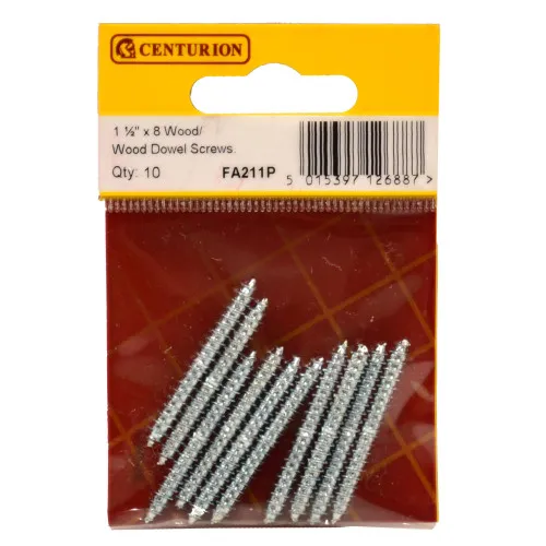 [FA211P] Centurion Wood Dowel Screws - 1 1/2" x 8 - Zinc Plated - (10 Pack)