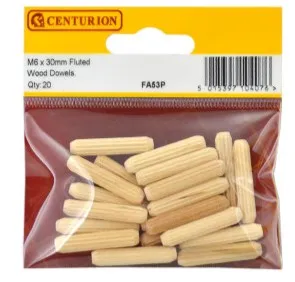 Centurion M6 x30mm Fluted Wooden Dowels