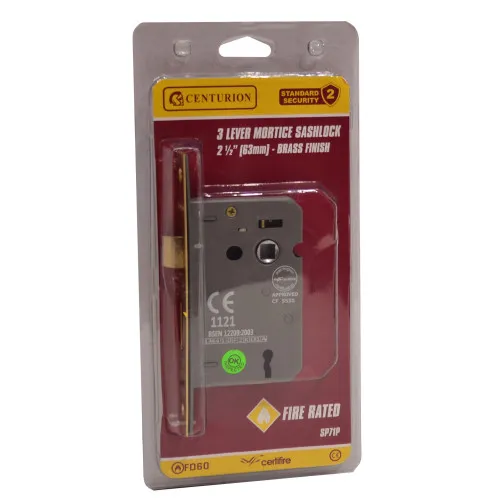 Centurion 3 Lever Mortice Sashlock (2 1/2” - 63mm) - Brassed