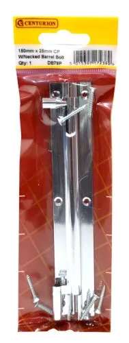 [DB79P] Centurion Necked Solid Brass Barrel Bolts, Polished Chrome, 25mm x 150mm