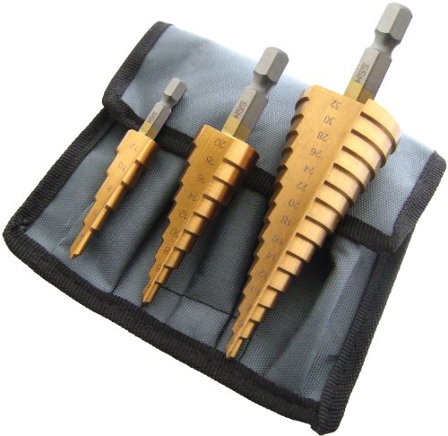 [F0790] Amtech 3 Piece High Speed Steel Step Drill Set (Large)