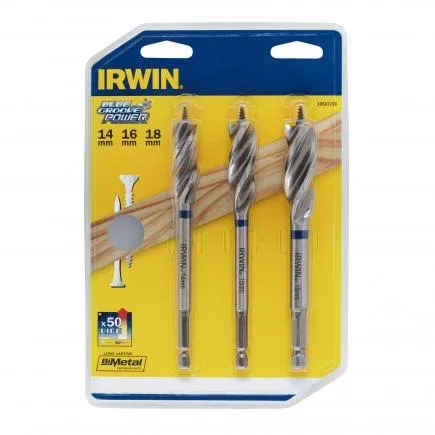 [IRW10507764] Irwin Blue Groove Wood Power Bit Set - 3 Piece