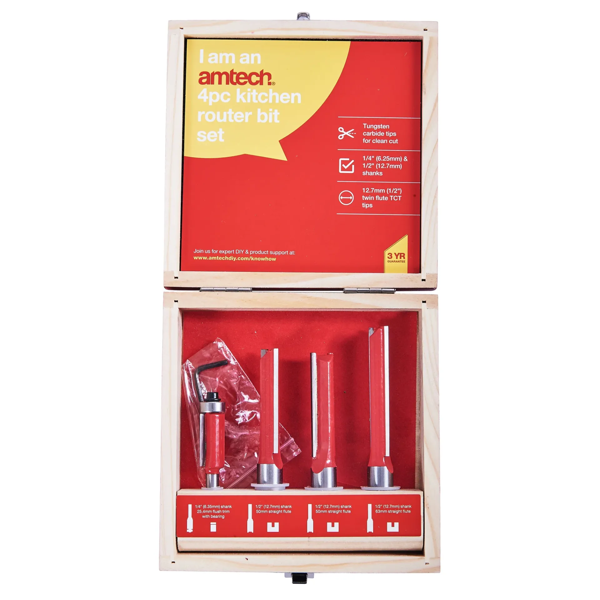 Amtech 4pc Kitchen Router Bit Set DS