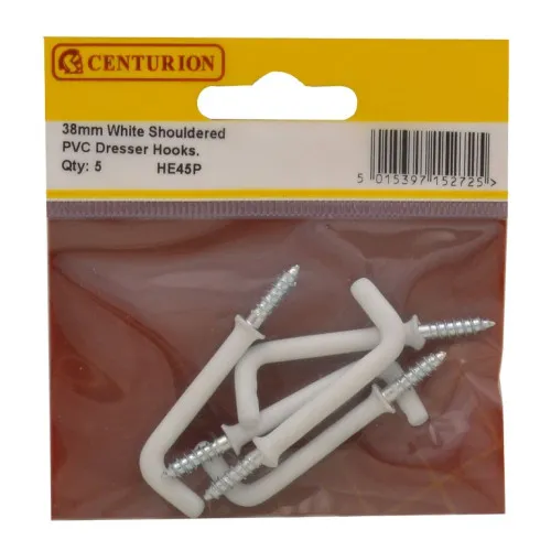 Centurion 38mm White PVC Shouldered Dresser Hooks (5 pack)