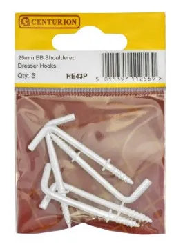 Centurion 32mm White PVC Shouldered Dresser Hooks (Pack of 5)