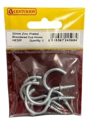[HE32P] Centurion 32mm Zinc Shouldered Cup Hooks