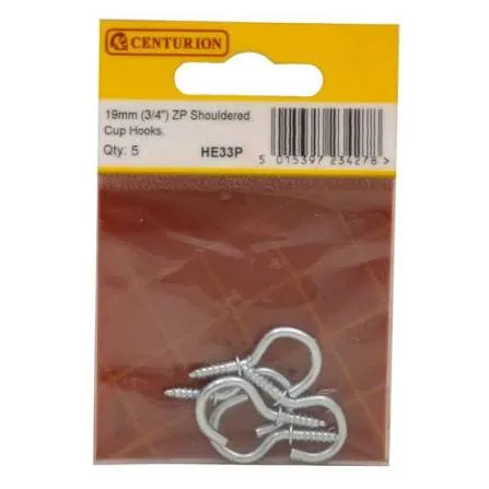 Centurion 19mm Zp Shouldered Cup Hooks (pack Of 5)