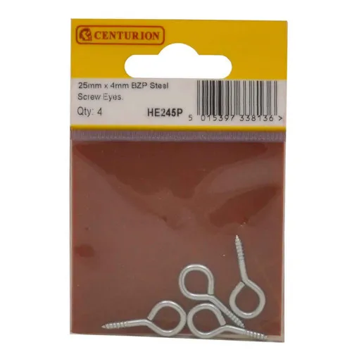 25 X 4mm Zp Steel Screw Eyes (pack Of 4)