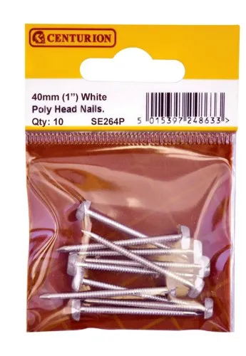 Centurion 30mm White Poly Head Nails (10 Pack)