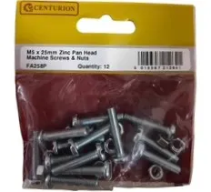 Centurion M5 x 25mm Machine Screws & Nuts - Zinc Plated (12 Pack)