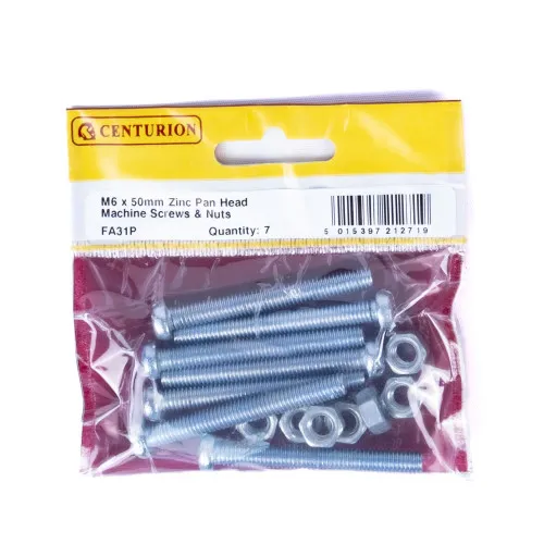 [FA31P] Centurion M6 x 50mm Machine Screws & Nuts - Zinc Plated (7 Pack)