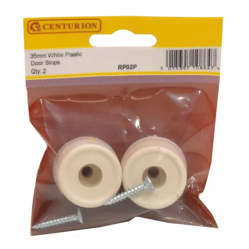 [RP02P] Centurion 35mm White Plastic Door Stops (2 Pack)