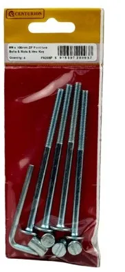 Centurion M6 x 100mm ZP Furniture Bolts & Nuts with Hex Key (Qty 5)
