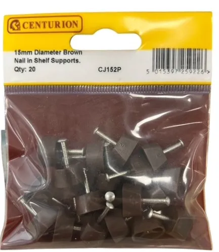 [CJ152P] Centurion 15mm Diameter Brown Nail in Shelf Supporters (Pack of 20)