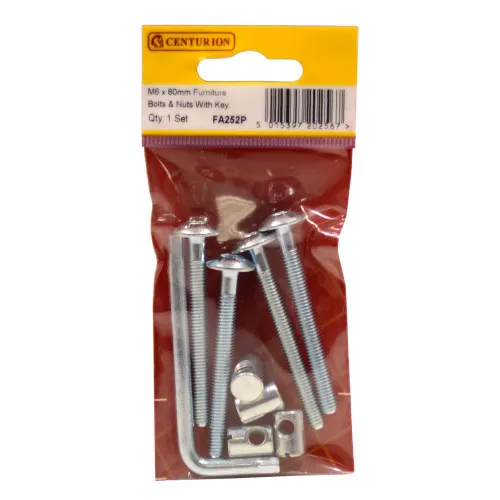 Centurion M6 x 60mm ZP Furniture Bolts & Nuts with Hex Key (5 Pack)