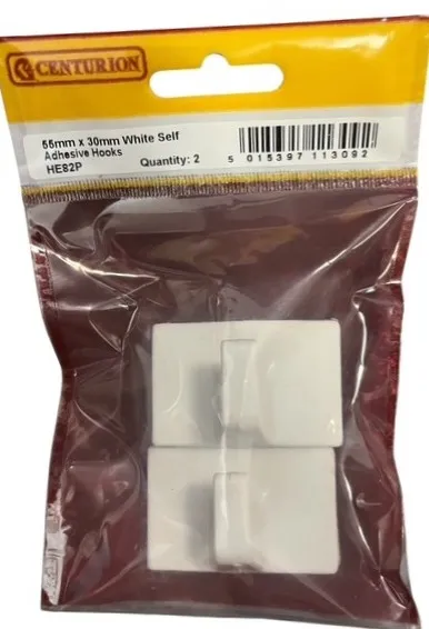 [HE82P] Centurion 50mm x 30mm White Plastic Self Adhesive Hooks