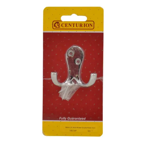 Centurion 75mm Solid Brass Double Robe Hook - Chrome Plated - Pack of 1