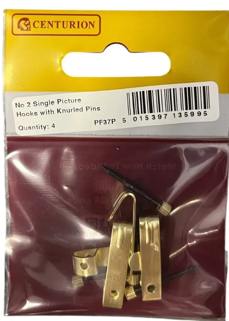 [PF37P] Centurion No 2 EB Single Picture Hooks with Knurled Pins (Pack of 4)