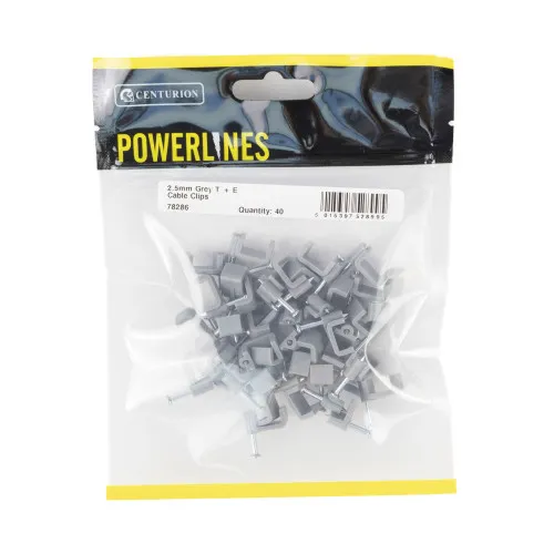 [78286] Centurion Flat Cable Clips - Grey - 2.5mm (40 Pack)