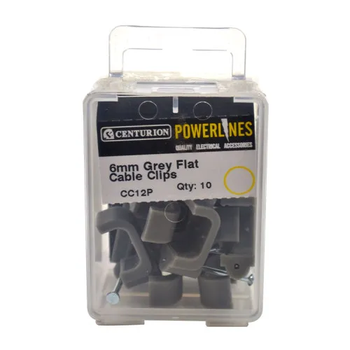 [CC12P] Centurion 6mm Flat T+E Grey Cable Clip (Pack of 10)