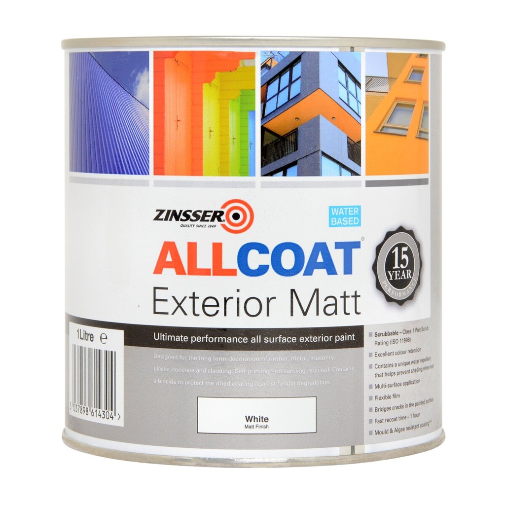 [93371] Zinsser Allcoat Exterior Water Based Matt White 1L
