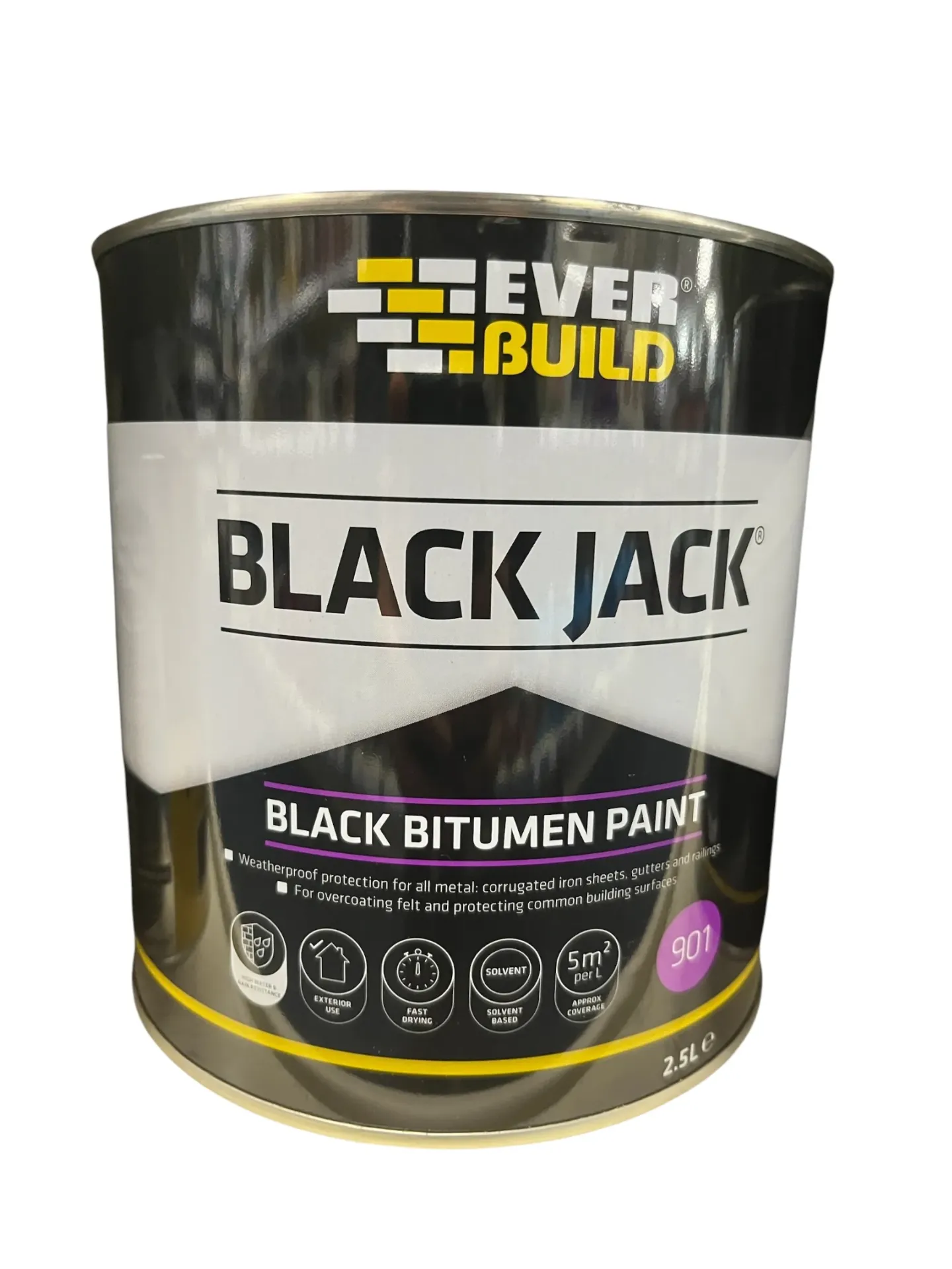 [31985] Everbuild Black Jack 901 Black Bitumen Paint 2.5L