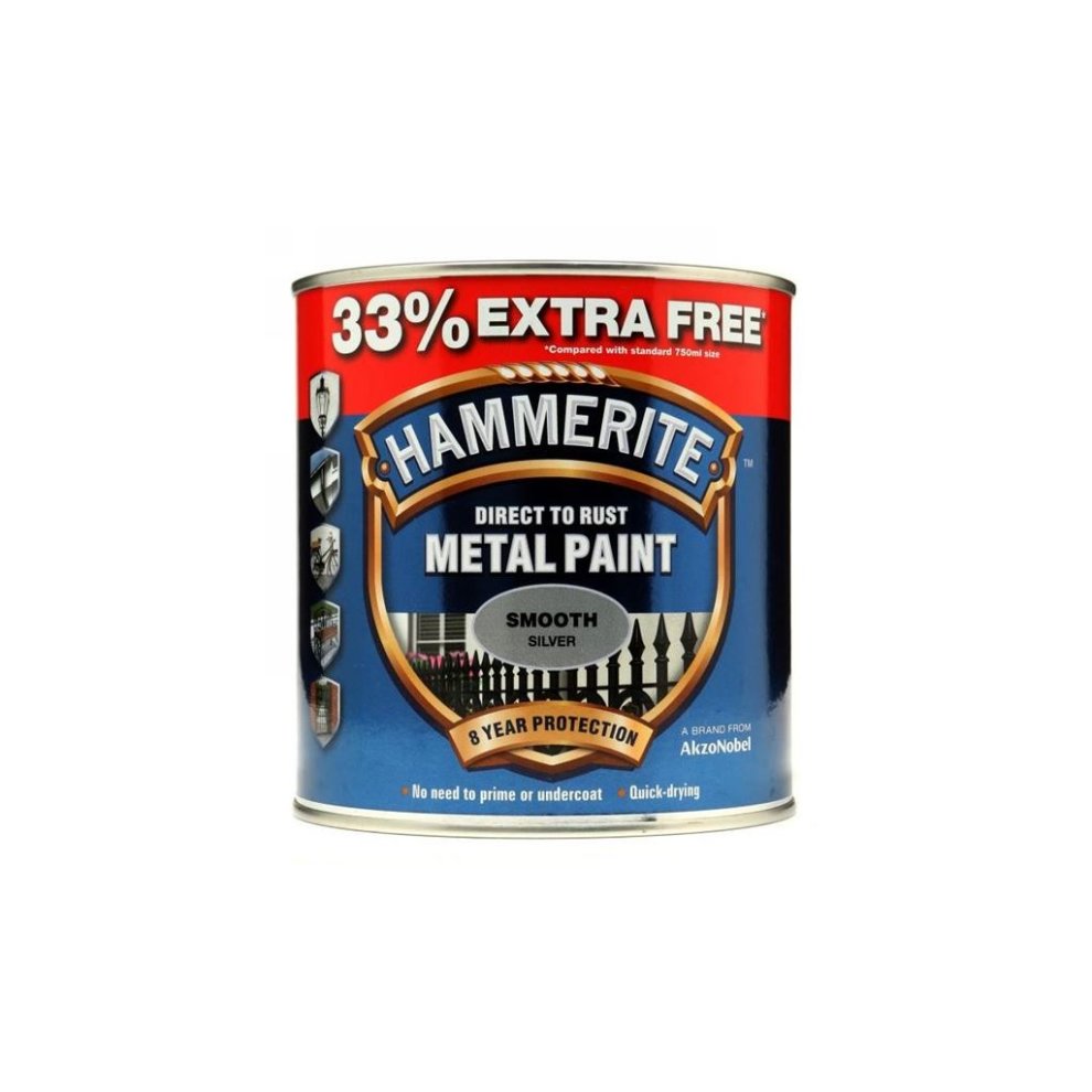 Hammerite Metal Paint Smooth Silver 1L