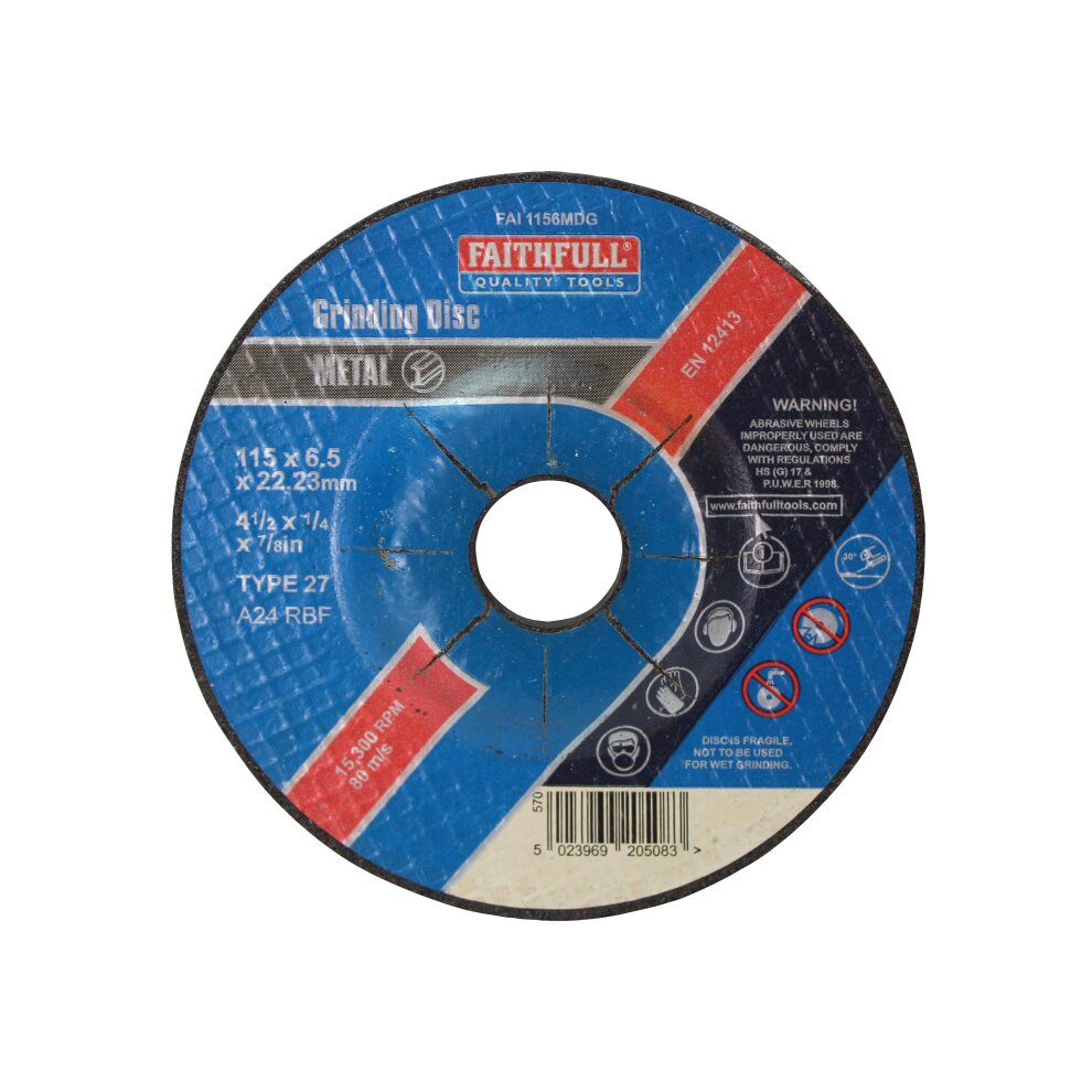 [I-FAI-FAI1156MDG] Faithfull Depressed Centre Metal Grinding Disc 115 x 6.5 x 22.23mm