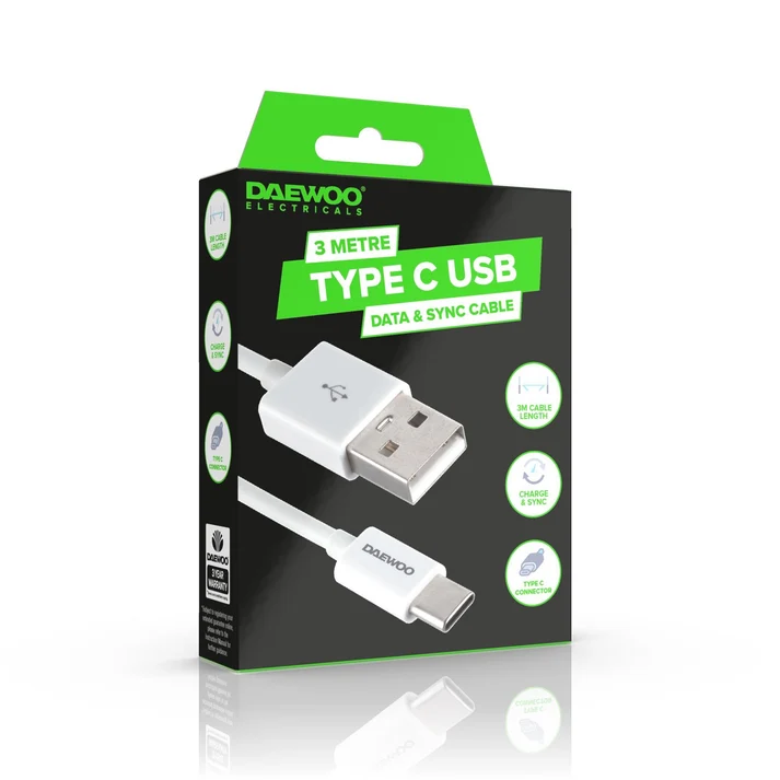 [ELA1349GE] Daewoo 3m USB-A To USB-C Cable 2a