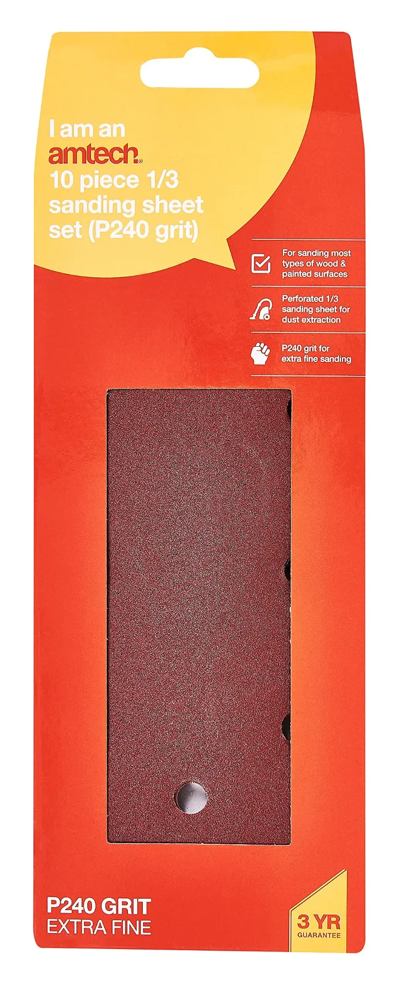 Amtech 10 x 1/3 P240 Grit Sanding Sheets (93mm x 230mm)