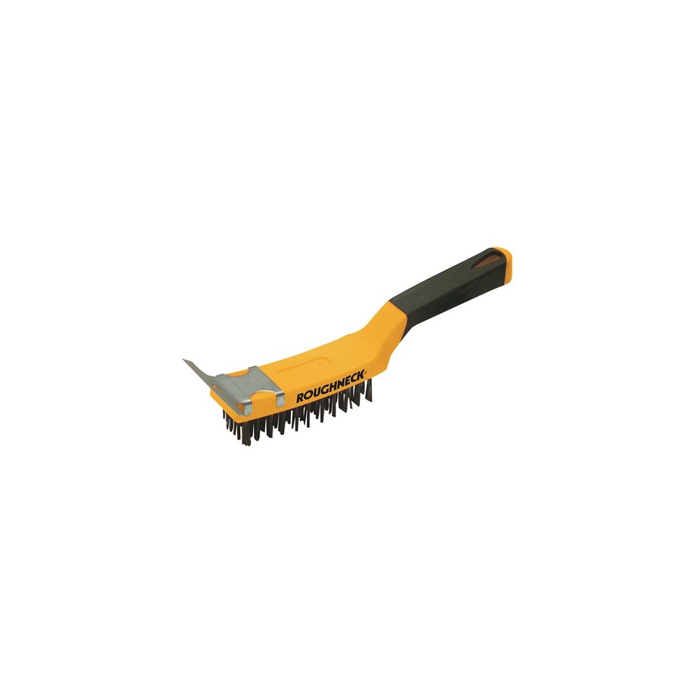 [ROU52042] Roughneck Carbon Steel Wire Brush Soft Grip with Scraper 300mm (12in) - 4 Row
