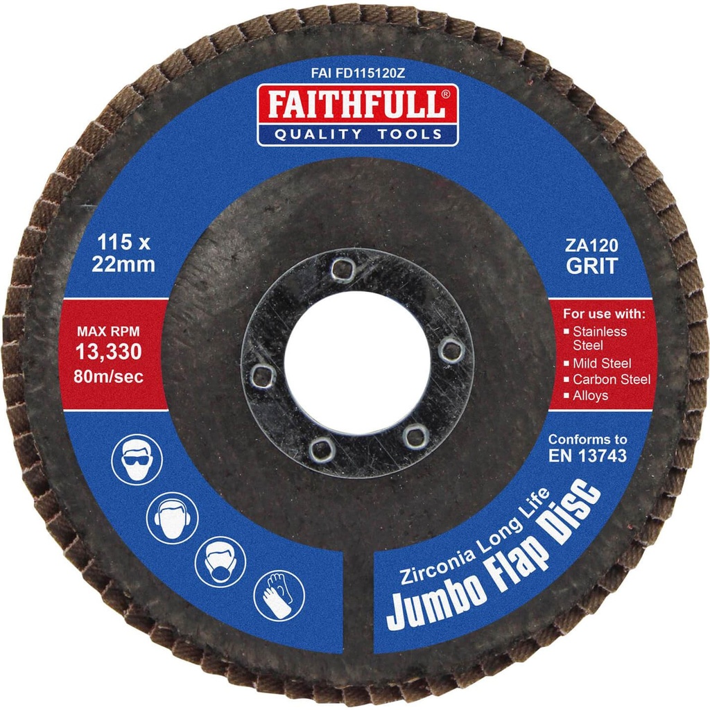 Faithfull Zirconia Abrasive Jumbo Flap Disc 115 x 22mm 120 Grit