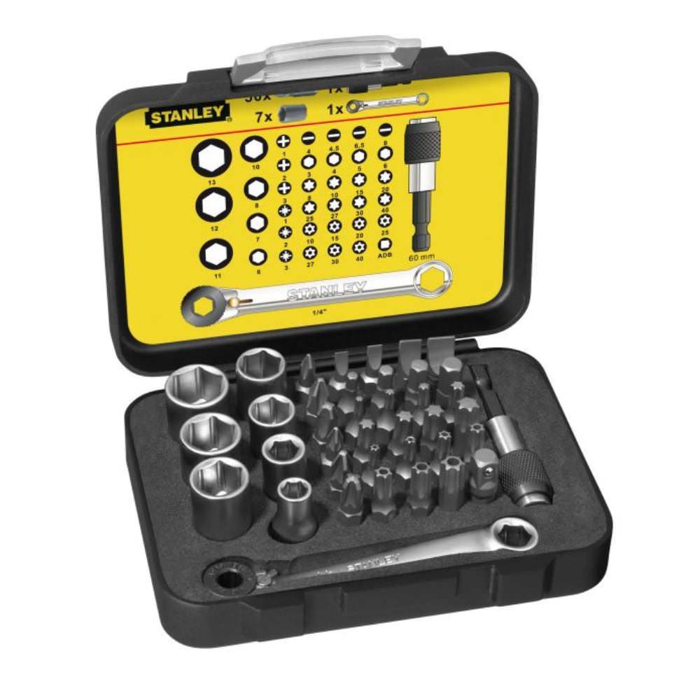 Stanley 1/4in Drive Ratchet, Bit & Socket Set, 39 Piece