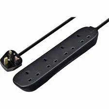 4 Socket 2M 13A Surge Extension Lead Black